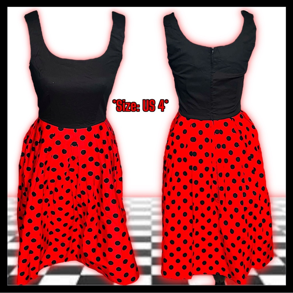 NWT: Dolly & Dolly - Black & Red Polka Dot Dress (SIZE: US 4).